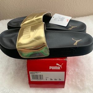Gold Puma slides. Juniors 6c Womens 7.5